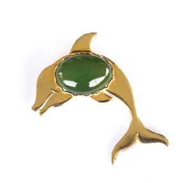 Vintage Dolphin Pin with Green Cabochon Center 