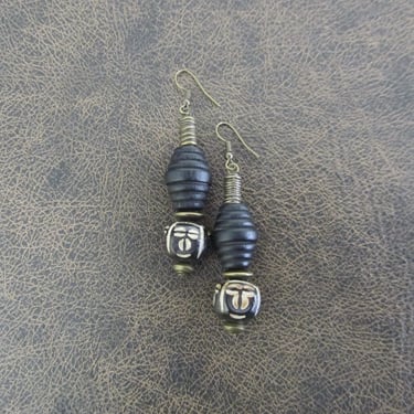 Tribal mask earrings, carved 