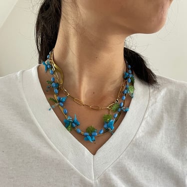 vintage Murano glass necklace / vintage sky blue Italian Venetian Lampwork Murano love bird cluster hand blown glass choker necklace 