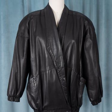 Vintage 80s Gino di Georgio Buttery Soft Black Leather Oversized Bomber Jacket 