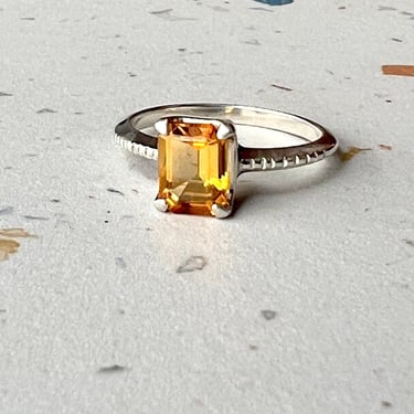Emerald Cut Citrine in Sterling Silver Statement Ring 