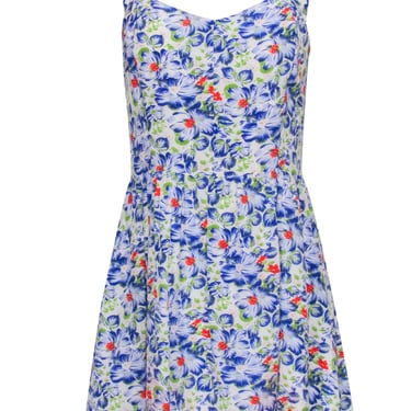 Joie - Blue Floral Sleeveless Mini Dress Sz L