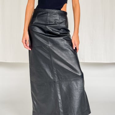 Black Leather Paneled Maxi Skirt (S)