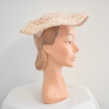 1950s Pale Pink Daisies Platter Hat 