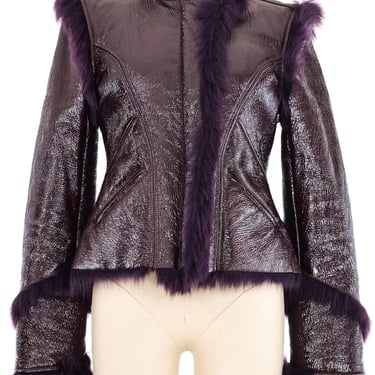 Versace Fur Lined Purple Patent Jacket