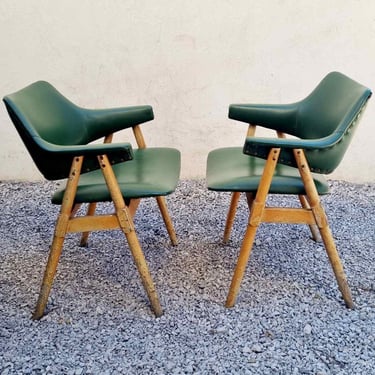 1 of 2 Mid Century Modern Armchair / Green Faux Leather Chairs / Retro Chairs / Vintage Chairs / Italian Design Chairs / Italy / 1960 / '60s 
