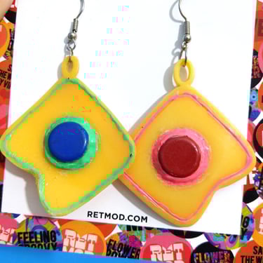 Unique Vintage 70s Colorful Geometric Dangle Earrings 