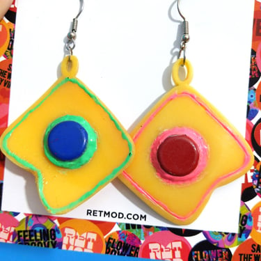 Unique Vintage 70s Colorful Geometric Dangle Earrings 