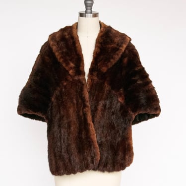 1950s Fur Stole Mink Brown Plush Fluffy Wrap Caplet 