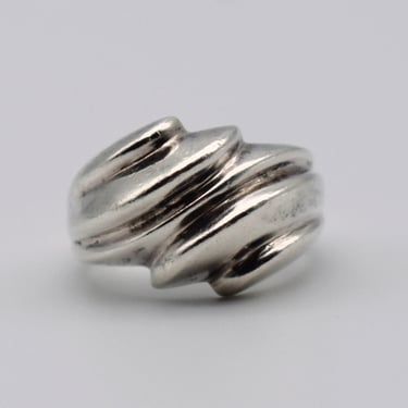 Modernist 80's sterling stacked clouds size 5.75 ring, edgy SU 925 silver abstract waves graduated band 