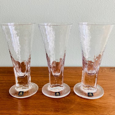Vintage crystal beer glasses by Annette Krahner for Royal Krona Sweden / set of 3 fluted "Järnet" 1970s Scandinavian glassware or vases 