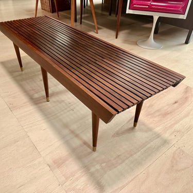 Mid Century Extendable Slat Wood Bench / Coffee Table