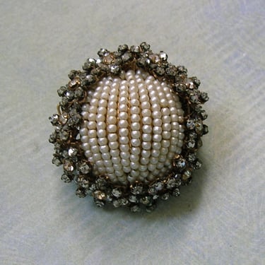 Vintage Demario Hagler NYC Brooch Pin, Old Demario Pin, Old Pearl and Montee Pin, Vintage Brooch, Costume Jewelry (#4349) 