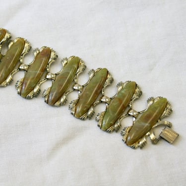 1960s Coro Green and Gold Link Bracelet 