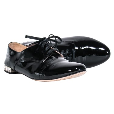 Miu Miu – Black Patent Leather w/ Rhinestone Heel Oxford Loafers Sz 8