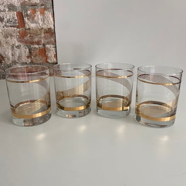Vintage Gold Swirl Cocktail Glasses - Set of 4 