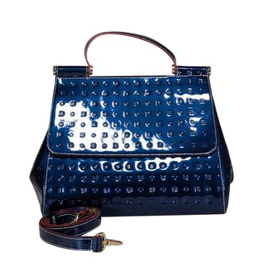 Arcadia - Navy Patent Leather Embossed Satchel Bag