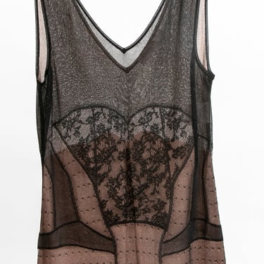 Christian Dior Galliano Designer Black & Nude Lace Trompe l’oeil Ladies Lacey Tank / Layering Top / Camisole 