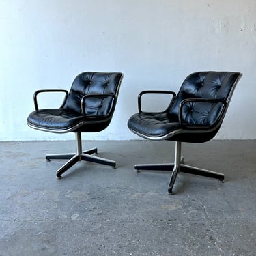 Pair of Mid Century Pollock Executive Chair / Knoll - Leather And Chrome 