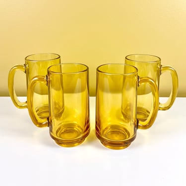 Set of 4 Amber Glass Mugs 