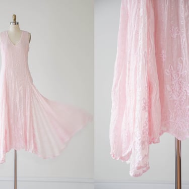 cute cottagecore dress | 90s vintage pastel blush pink embroidered lace chiffon loose oversized boho flowy long dress 