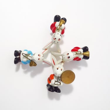 Spring Cottage Decor, Mid-Century Miniature Wood Bunnies, Kitsch Musician Gift,  Bunny Rabbit Band 