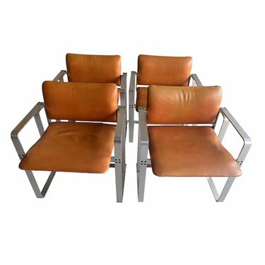 Set of 4 Cognac Leather Dining Chairs, 1980’s
