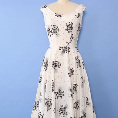 1950s Rhinestone Dotted Floral Sundress M