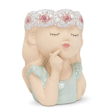 Girl w/Flowers Large Planter-6"