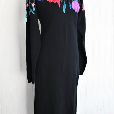 1990's - Black Sweater Dress - by Samantha Black - Wool - Medium 