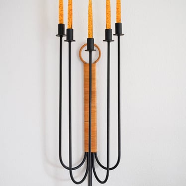 Arthur Umanoff for Raymor Iron and Rattan Candelabra or Wall Sconce, 1960