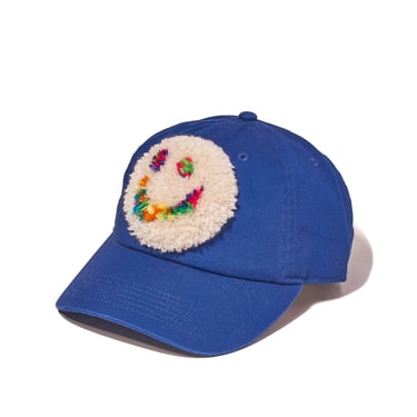 Blue Tufted Dad Hat, cap, cobalt, happy face, yin-yang, present, gift 