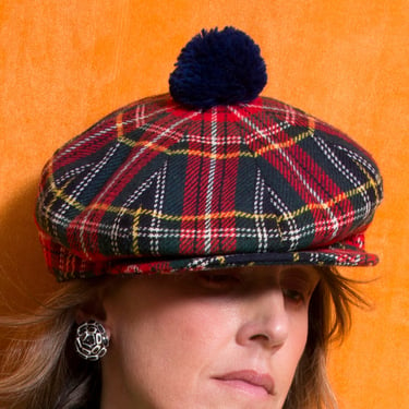 Sassy Vintage 60s 70s 80s Red Green Plaid Golf Style Cap 