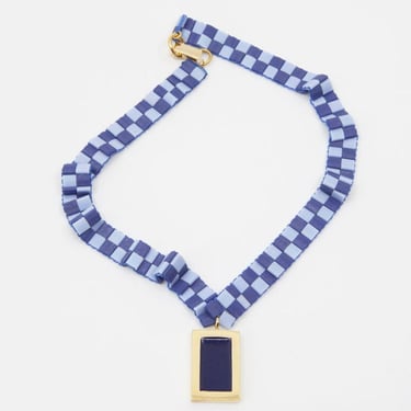 A. Carnevale CHECKERBOARD BLUE NECKLACE - Gold