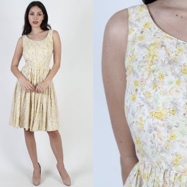 50s Floral Print Sun Dress / Waffle Cotton Garden Dress / Womens Day Lawn Party Mini Dress 