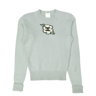 Chanel Baby Blue Cashmere Camelia Sweater