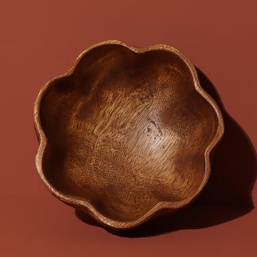 Scalloped Edge Small Wood Bowl, Teak Flower Shaped Nut Bowl , Vintage Snack Bowl 
