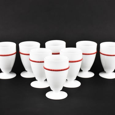 Vintage Westmoreland Red Beaded Milk Glass Goblets Set of 8 