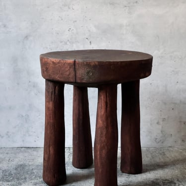 Vintage Extra Long Legs Senufo Stool | African Round Stool | Wooden End Table | 