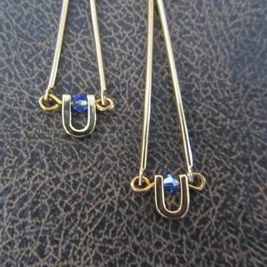 Pendulum periwinkle blue crystal and brass earrings 