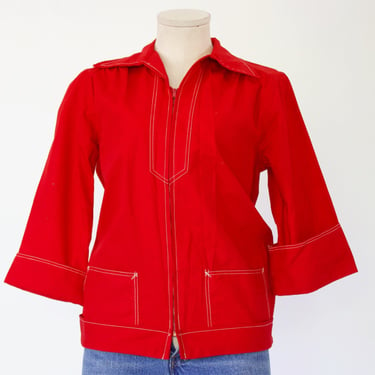 SALE - 1960s Zip Up Twill Beach Jacket - Vintage 60s Lightweight Kerrybrooke Cotton Pool Jacket with Pockets - Medium 
