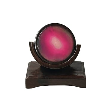 3.5" Set of 5 Hot Pink Stone Round Wood Frame Coaster w Rack ws4242E 