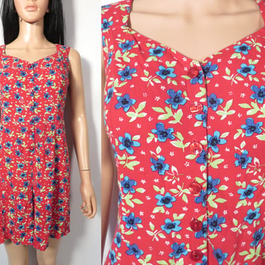 Vintage 90s Floral Red White And Blue Comfy Romper With Lace Up Tie Back Size S 