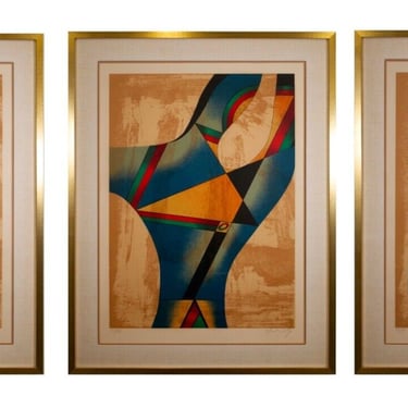 Neal Doty Abstract Surrealist Triptych Signed Serigraph on Paper 93/99 Framed 
