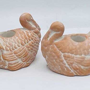 Vintage 2PC  Thanksgiving Turkey, Terracotta figurines decoration taper candle holders 