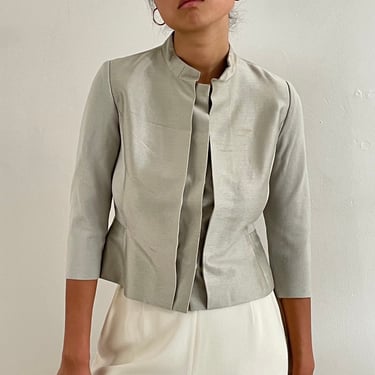 80s Oscar de la Renta silk blouse / vintage oyster taupe cropped paneled silk + cotton slim jacket blouse | Small 