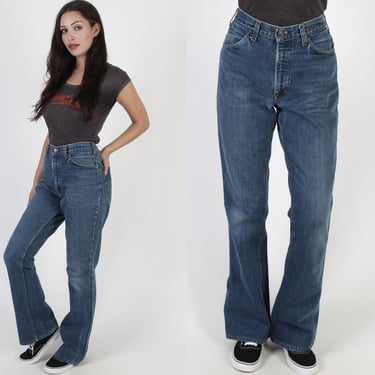 Unisex Dark Levis 646 Bellbottom Denim Blue Jeans Measured Size 34 x 33 