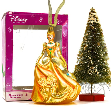 VINTAGE: Disney Cinderella Princess Ornament in Box - Blown Glass Disney Ornament - Holiday Ornament - SKU 29-A-00017640 