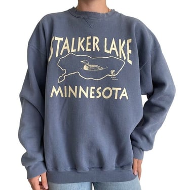 Vintage 90s Womens Stalker Lake Minnesota Distressed Oversized Sweatshirt Sz XL 
