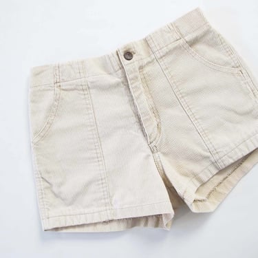 Vintage OP Style Corduroy Shorts S M  27 30  - 80s Sand Beige Elastic Waist Surfy Cord Shorts Weeds 